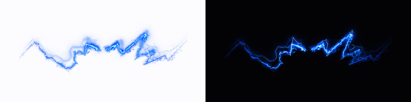 Electric blue lightning bolt, shock waves effect, anime comic style, magical energy flash. electric power charge energy isolated on transparent PNG background. Concepts electric power, speed, Sci-Fi