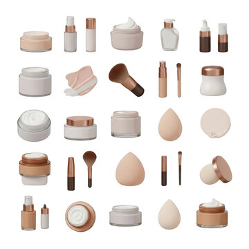 Set of cosmetic beauty products and makeup tools icons