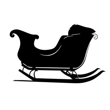 Santa Claus Christmas Sleigh Winter Holiday Sled Black Vector Silhouette Icon Isolated on White Background