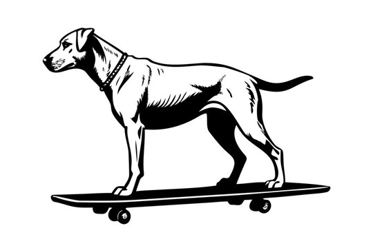 Cool Dog Riding a Skateboard Funny Animal Sports Black Vector Silhouette Icon Isolated on White Background