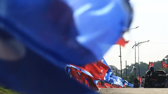 Rows of flags fluttering in the wind