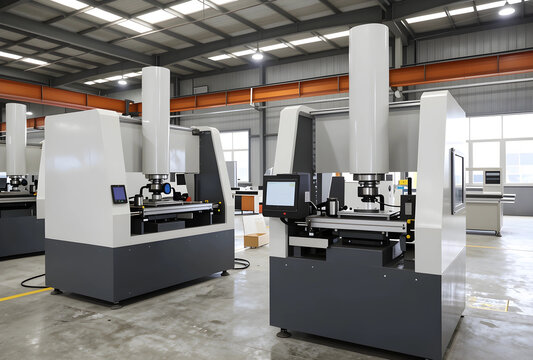 Industrial coordinate measuring machines in a modern factory for precision manufacturing and quality control, the equipment represents advanced technology in engineering and automation