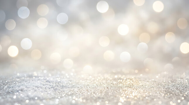 Sparkling bokeh lights and snow-covered ground with a soft, glowing effect