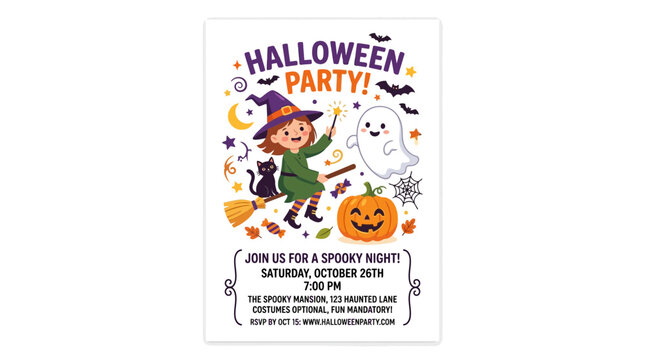 Cute Halloween Party Invitation Card Template Vector