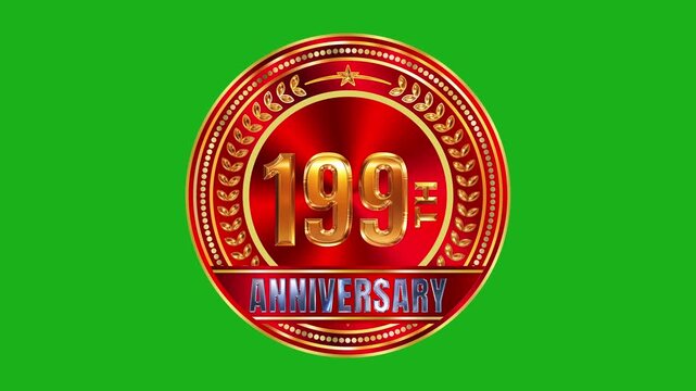 Elegant 199th anniversary gold crest on polished red radial metallic texture under soft specular lighting 4k video