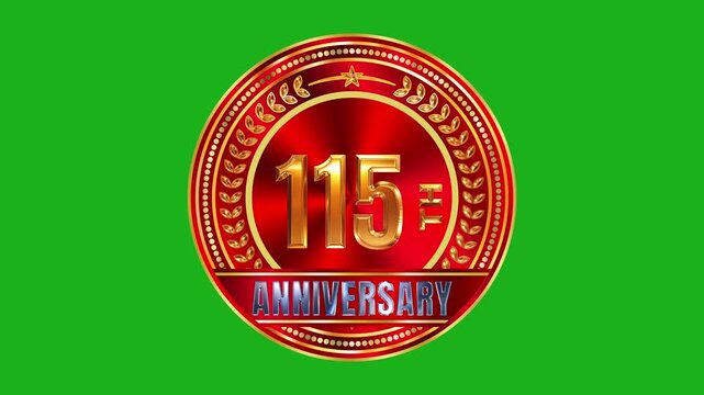 Luxury 115th anniversary golden emblem with shiny red textured background