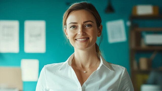 Happy employee working in modern office.