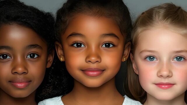 A of three children showcasing a range of natural skin hues.