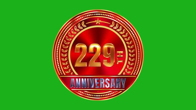 High-end 229th anniversary gold mark on ruby red circular metallic texture with accent studio lighting 4k video