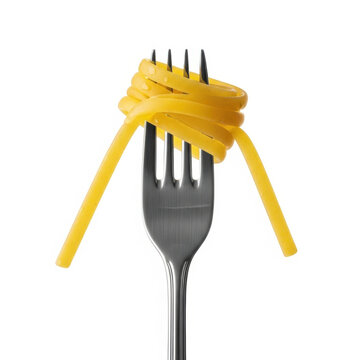 Fresh spaghetti pasta wrapped around a silver metal fork