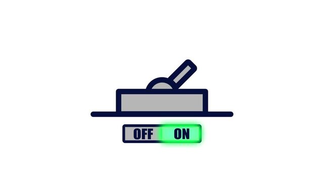 Electric Switch Toggle Icon with ON and OFF animation. electric power switch toggling between ON and OFF positions on a white background.