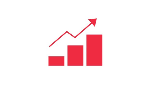 Red Bar Chart with Upward Trend Arrow for Business Growth. animation of a red bar chart with a rising trend arrow isolated on a white background.