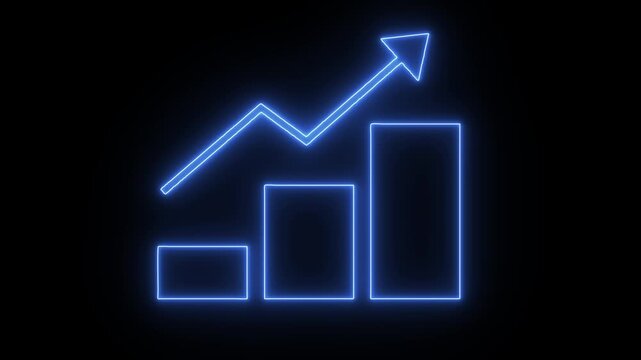 Red Bar Chart with Upward Trend Arrow for Business Growth. animation of a red bar chart with a rising trend arrow isolated on a black background.