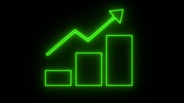 Red Bar Chart with Upward Trend Arrow for Business Growth. animation of a red bar chart with a rising trend arrow isolated on a black background.