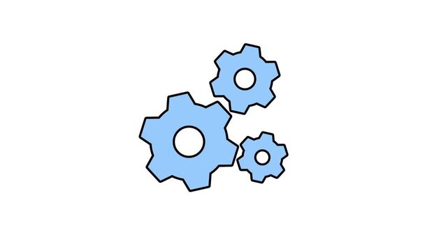 Rotating Gears Cogs Icon for System Settings and Process concept animation. motion graphic featuring blue rotating gear wheels isolated on a white background