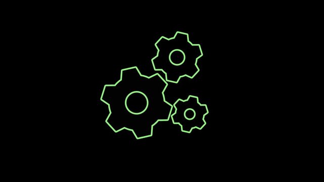 Rotating Gears Cogs Icon for System Settings and Process concept animation. motion graphic featuring blue rotating gear wheels isolated on a black background