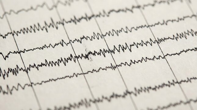 Close up of an EEG brain wave recording showing electrical activity on graph paper
