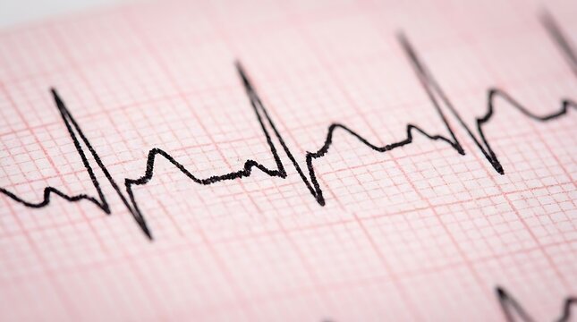 Close up of an electrocardiogram printout showing healthy heart rhythm in hospital