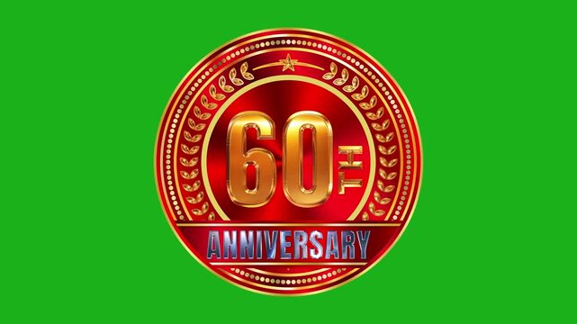 Diamond 60th anniversary golden insignia crafted over rich red brushed metal texture with soft glow lighting 4k video
