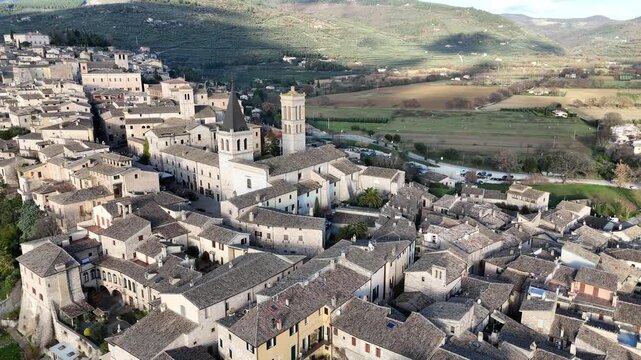Spello, Umbria, Italy, aerial drone view