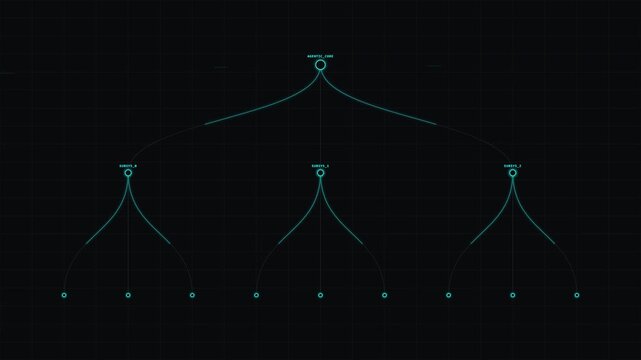 Abstract representation of interconnected nodes forming a dynamic hierarchical structure, symbolizing data organization, system architecture, or a conceptual relationship tree with glowing teal lines