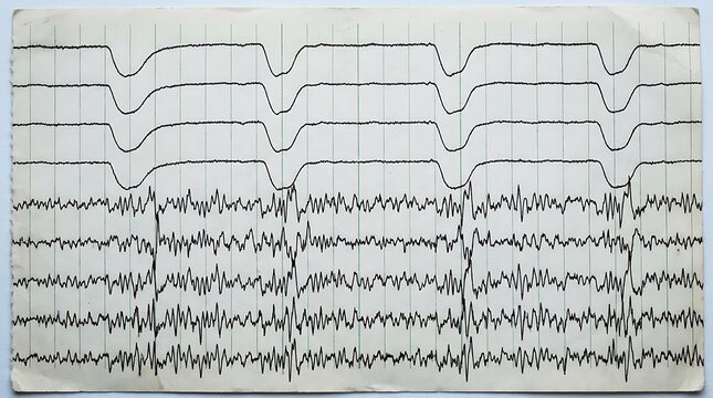 Vintage EKG Paper Printout Showing Brain Wave Or Heart Rhythm Medical Diagnostic Data