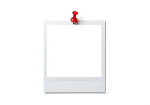 Empty square photo frame held by a red push pin