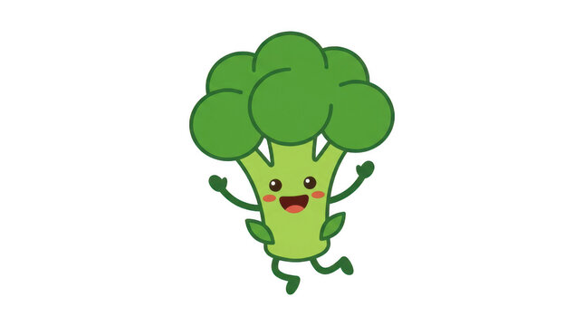 Cheerful broccoli vegetable mascot character jumping green plant design clipart.