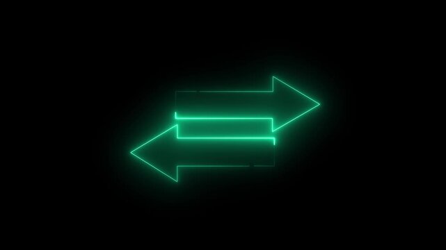 direction right and left arrow icon animation glowing neon pink and blue color road sign information traffic signal moving road side sign symbol on black background.4k 