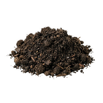 A pile of dark organic potting soil or compost isolated on transparent background