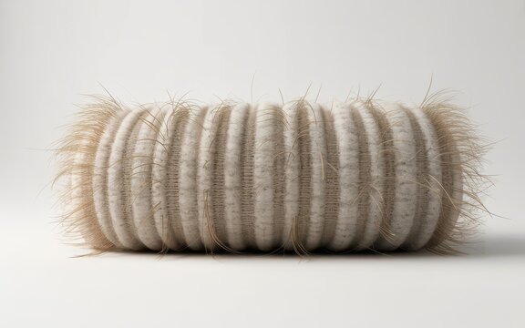 Textured cylindrical fabric roll with fringe edges on vector