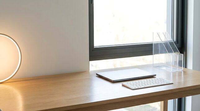 Clean minimalist home office desk setup for digital finance management and reviewing an e-statement