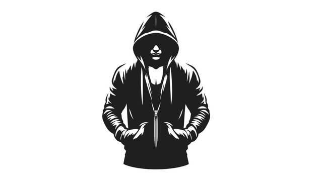 Hooded figure silhouette person wearing a hoodie concept graphic with stranger