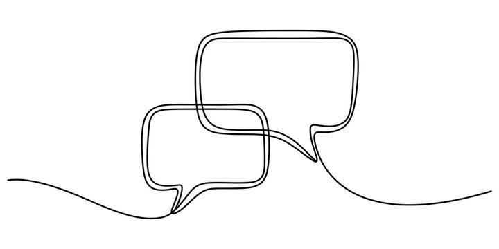 Continuous single line drawing of two speech bubbles for chat and communication isolated on a white background Vector, illustration