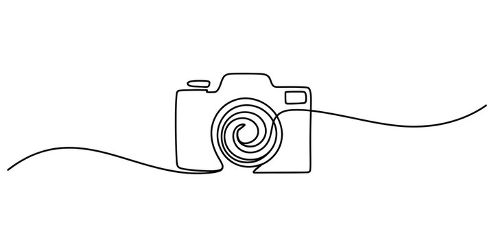 Continuous single line drawing of a photo camera Vector, illustration