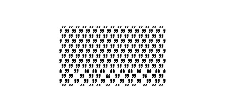 Many black quotation marks or speech marks isolated on transparent background for testimonial feedback.