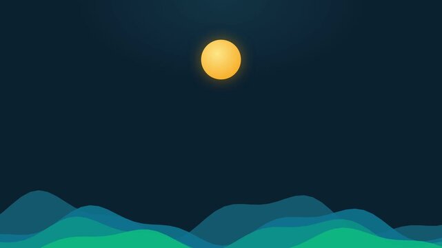 Motion of the Night Sky with Bright Full Moon Over Mountain Landscape in a Serene Night Scene.