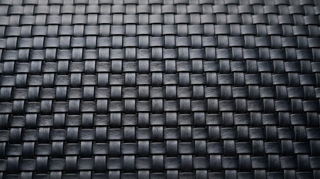 Woven black leather pattern creates sophisticated checkered texture for premium fashion accessories and upholstery.