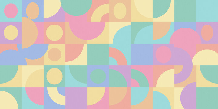 A cheerful abstract arrangement of rounded shapes and blocks creates a playful contemporary design in gentle colors, ideal for wallpaper, branding, stationery, and digital backdrops.