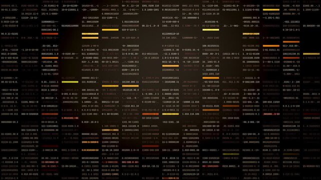 Looped 3D animation of warm orange and gold binary numbers across a black digital surface, ideal for data, coding, software, network, cybersecurity and technology concepts.