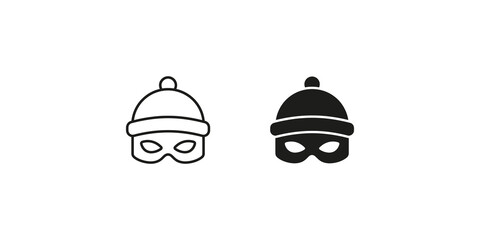 Fototapeta premium Thief mask outline and solid black icon for burglar and robbery concepts on transparent background.