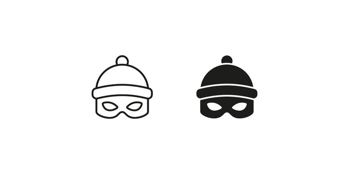 Thief mask outline and solid black icon for burglar and robbery concepts on transparent background.