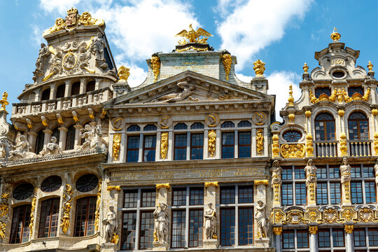 Facades of the old guild houses at Grand Place Market sqaure in Brussels, Belgium, Europe