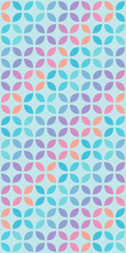 A seamless arrangement of colorful petal-like shapes creates a cheerful modern surface, ideal for wallpaper, packaging, stationery, textile design, and seasonal projects.