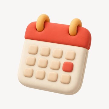 A high-quality 3D isometric calendar icon featuring a red header and cream-colored pages with a single highlighted red date, perfect for scheduling and planning designs.