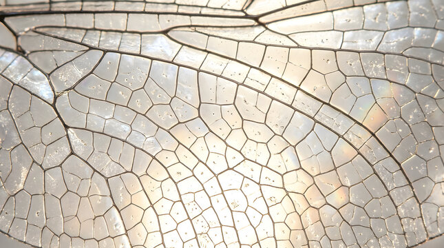 Detailed macro view of delicate dragonfly wing structure showing natural venation and transparency.