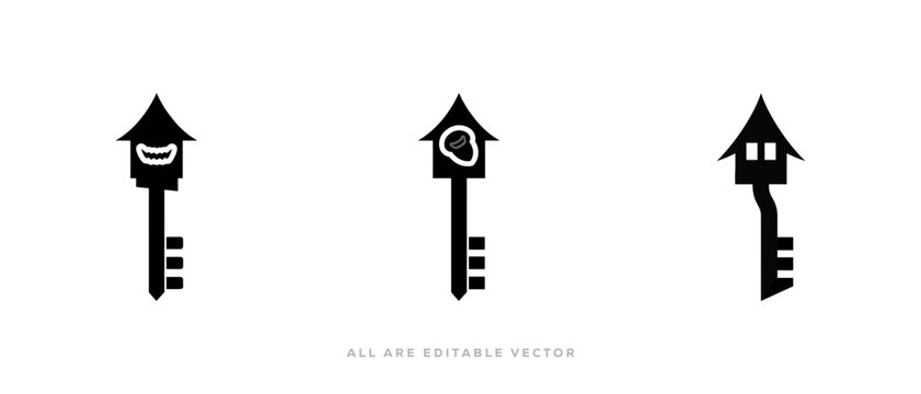set of - Real Estate House Key Silhouette Icon. Home Security Icon Bundle Silhouette Vector Illustration
