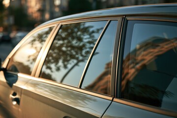 Naklejka premium Summer day shot of a car rear window featuring a graphic decal layout mock-up