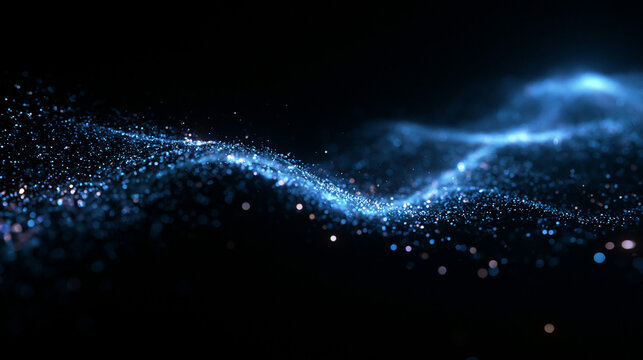 Abstract Glowing Blue Particle Wave on Dark Background