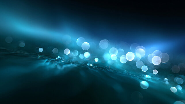 Abstract Blue Bokeh Lights Background with Glowing Ripples